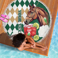 Personalized Belmont Horse Racing Beach Blanket Jewel Cocktail With White Carnations