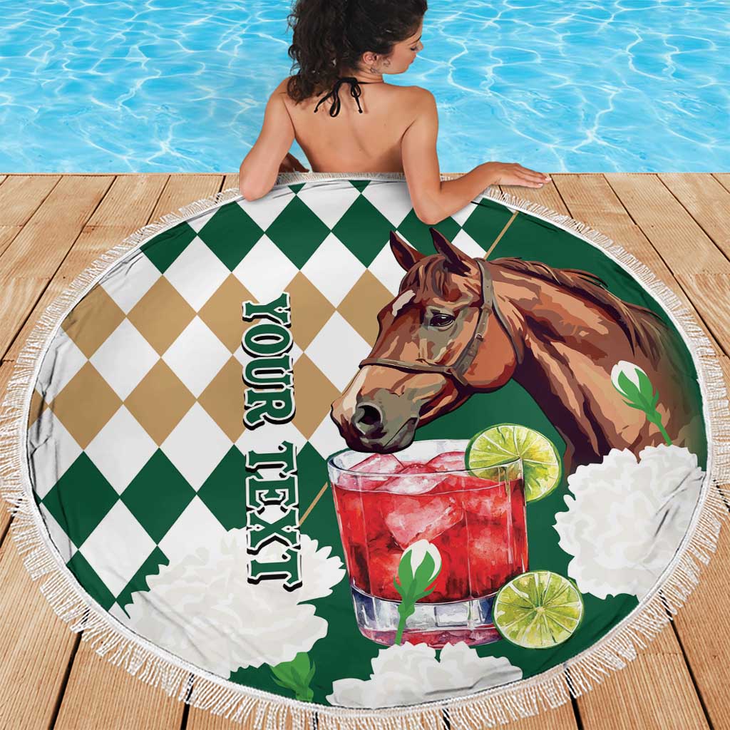 Personalized Belmont Horse Racing Beach Blanket Jewel Cocktail With White Carnations