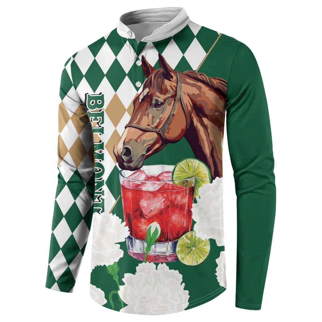 Personalized Belmont Horse Racing Button Sweatshirt Jewel Cocktail With White Carnations