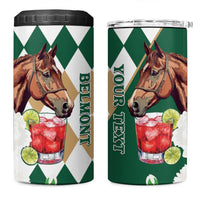 Personalized Belmont Horse Racing 4 in 1 Can Cooler Tumbler Jewel Cocktail With White Carnations
