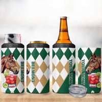 Personalized Belmont Horse Racing 4 in 1 Can Cooler Tumbler Jewel Cocktail With White Carnations