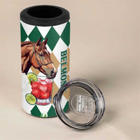 Personalized Belmont Horse Racing 4 in 1 Can Cooler Tumbler Jewel Cocktail With White Carnations