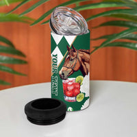 Personalized Belmont Horse Racing 4 in 1 Can Cooler Tumbler Jewel Cocktail With White Carnations