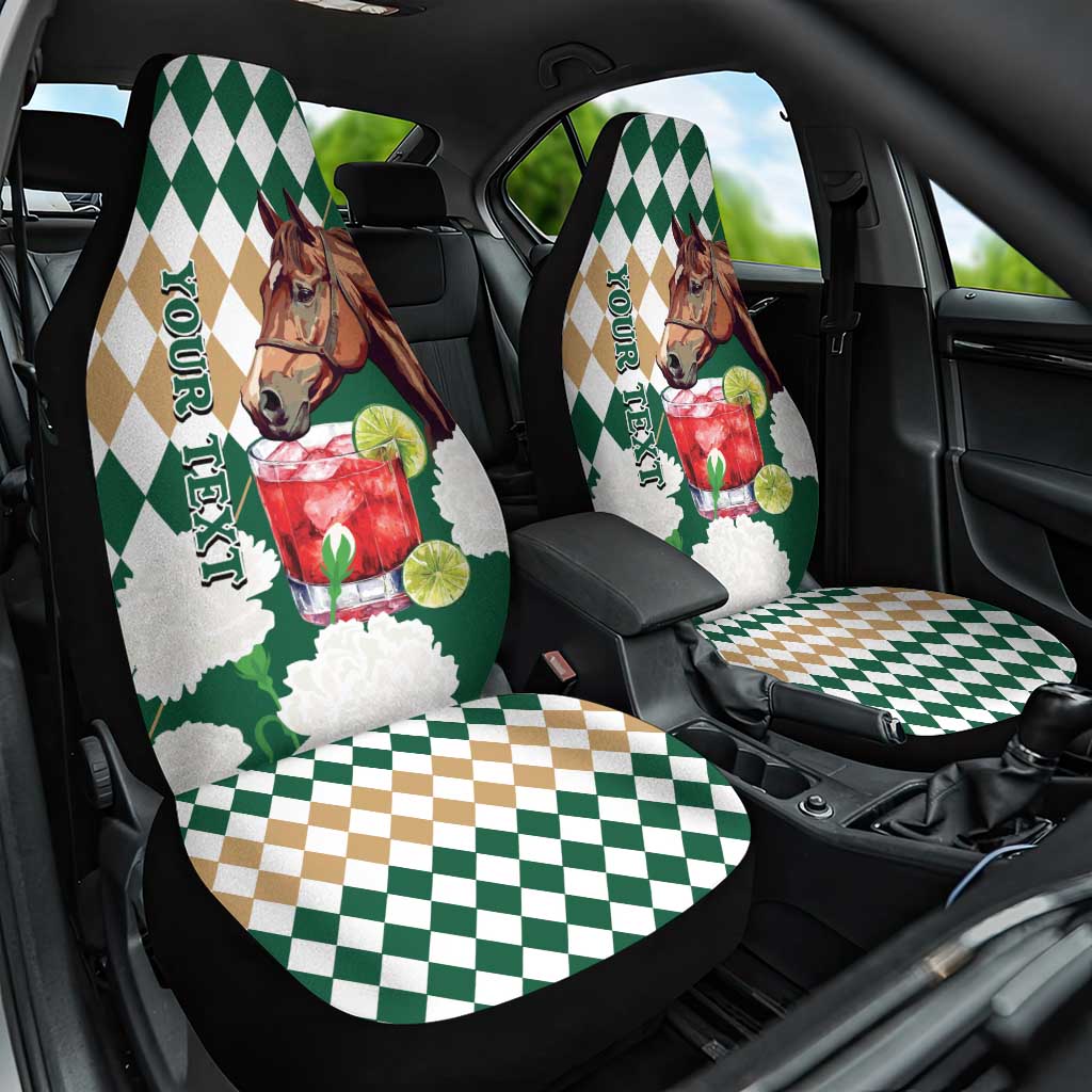 Personalized Belmont Horse Racing Car Seat Cover Jewel Cocktail With White Carnations