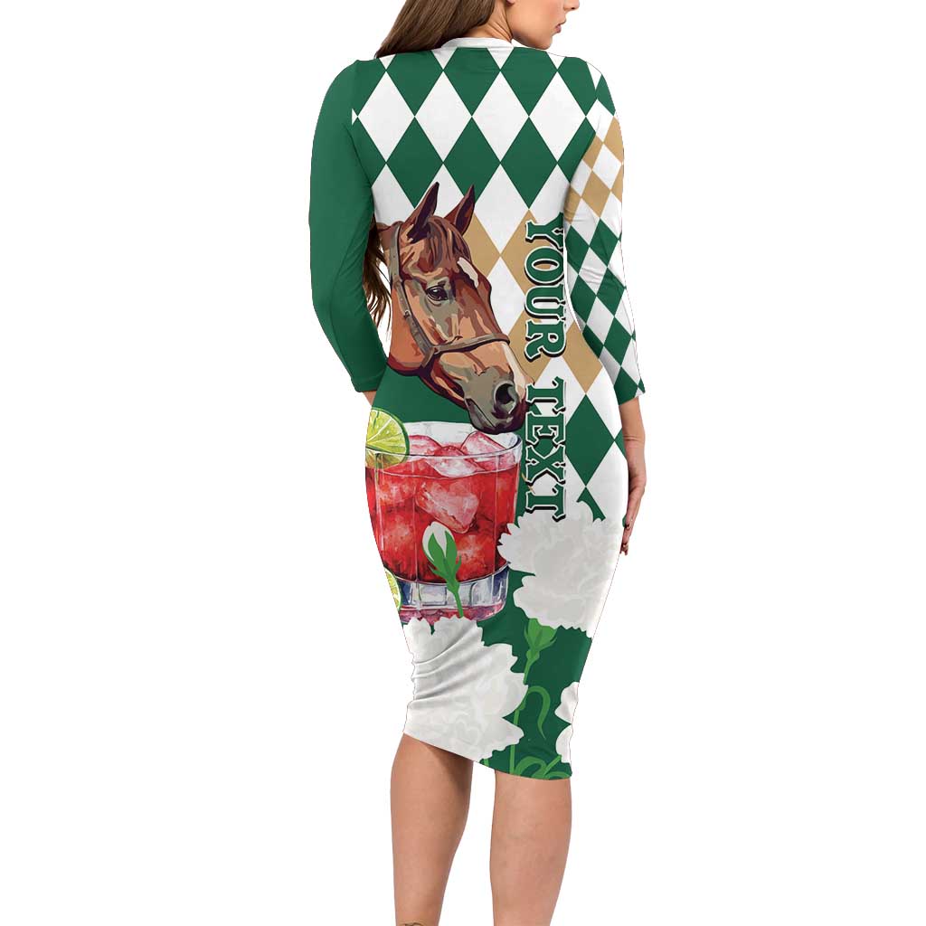 Personalized Belmont Horse Racing Family Matching Long Sleeve Bodycon Dress and Hawaiian Shirt Jewel Cocktail With White Carnations