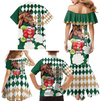 Personalized Belmont Horse Racing Family Matching Mermaid Dress and Hawaiian Shirt Jewel Cocktail With White Carnations