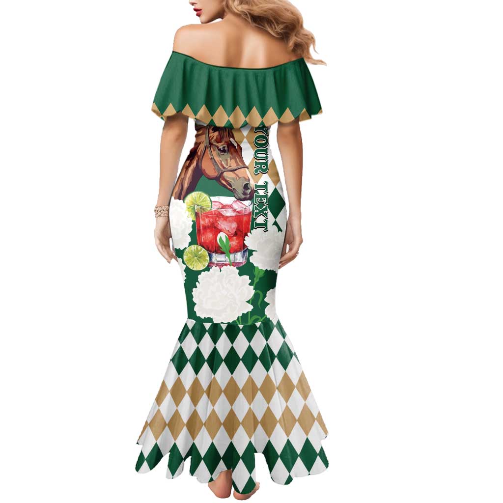 Personalized Belmont Horse Racing Family Matching Mermaid Dress and Hawaiian Shirt Jewel Cocktail With White Carnations
