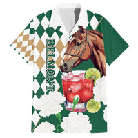 Personalized Belmont Horse Racing Family Matching Off The Shoulder Long Sleeve Dress and Hawaiian Shirt Jewel Cocktail With White Carnations