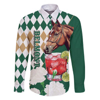 Personalized Belmont Horse Racing Family Matching Off The Shoulder Long Sleeve Dress and Hawaiian Shirt Jewel Cocktail With White Carnations