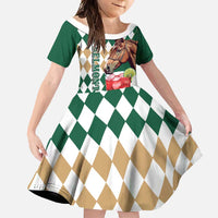 Personalized Belmont Horse Racing Family Matching Off Shoulder Maxi Dress and Hawaiian Shirt Jewel Cocktail With White Carnations