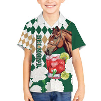 Personalized Belmont Horse Racing Family Matching Off Shoulder Maxi Dress and Hawaiian Shirt Jewel Cocktail With White Carnations