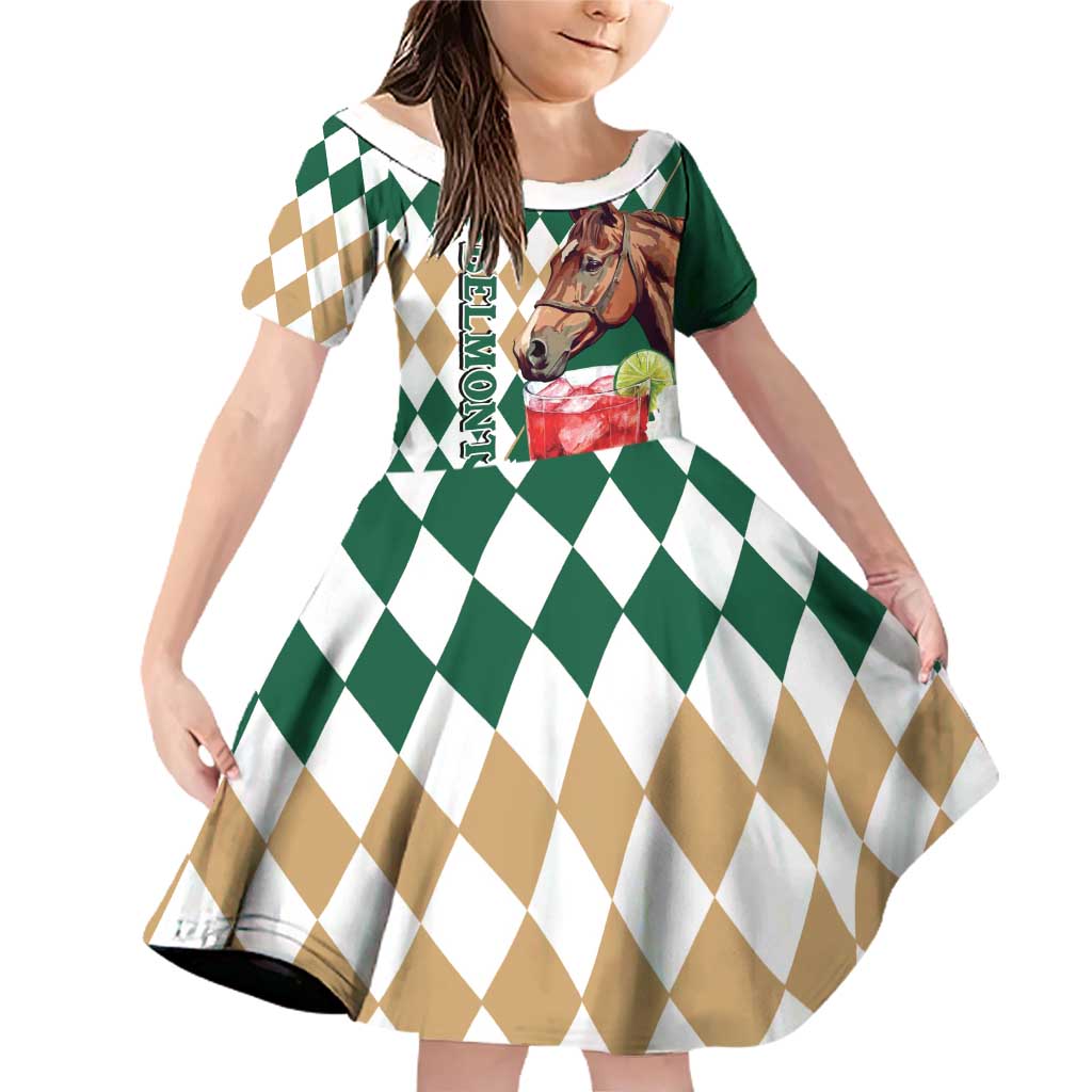 Personalized Belmont Horse Racing Family Matching Off Shoulder Short Dress and Hawaiian Shirt Jewel Cocktail With White Carnations