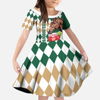 Personalized Belmont Horse Racing Family Matching Puletasi and Hawaiian Shirt Jewel Cocktail With White Carnations