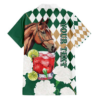 Personalized Belmont Horse Racing Family Matching Puletasi and Hawaiian Shirt Jewel Cocktail With White Carnations