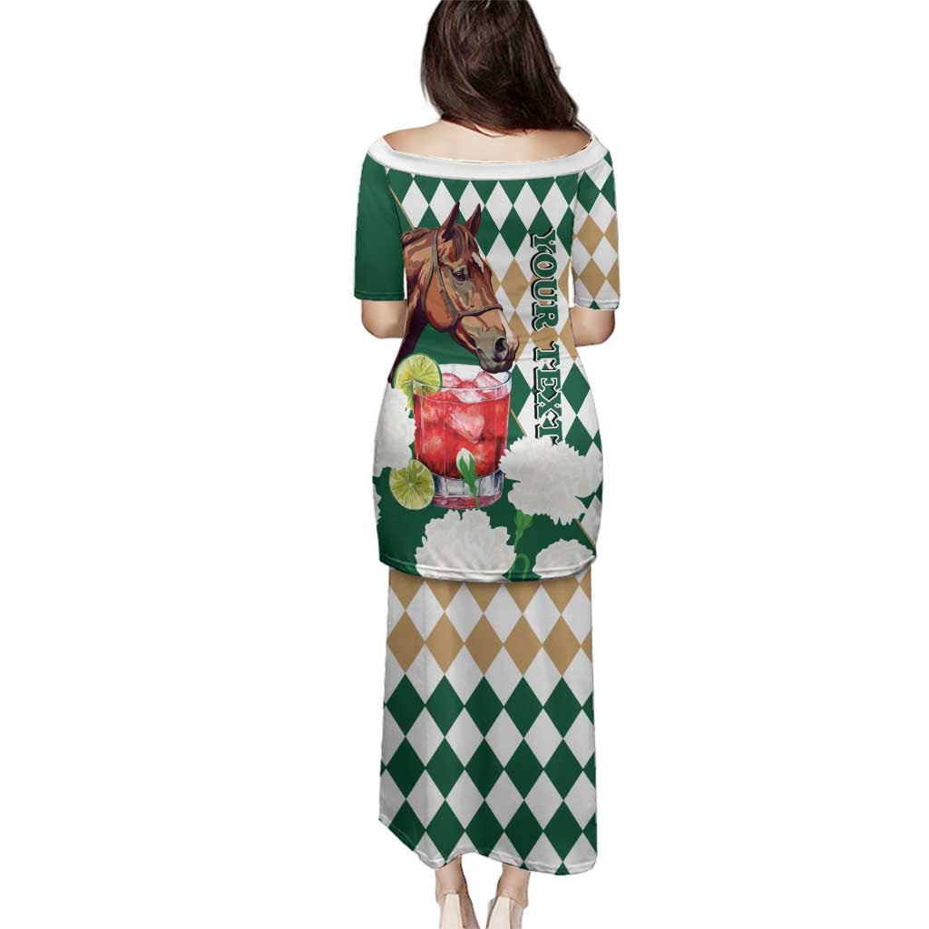 Personalized Belmont Horse Racing Family Matching Puletasi and Hawaiian Shirt Jewel Cocktail With White Carnations