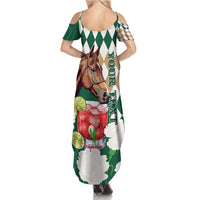 Personalized Belmont Horse Racing Family Matching Summer Maxi Dress and Hawaiian Shirt Jewel Cocktail With White Carnations