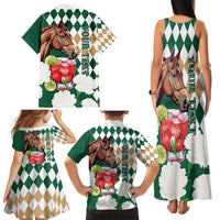 Personalized Belmont Horse Racing Family Matching Tank Maxi Dress and Hawaiian Shirt Jewel Cocktail With White Carnations