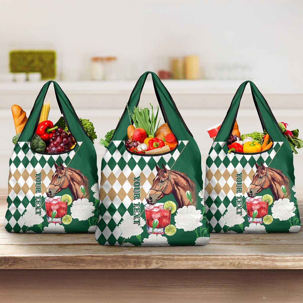 Personalized Belmont Horse Racing Grocery Bag Jewel Cocktail With White Carnations