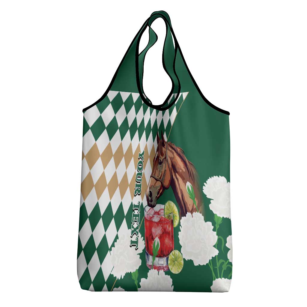 Personalized Belmont Horse Racing Grocery Bag Jewel Cocktail With White Carnations