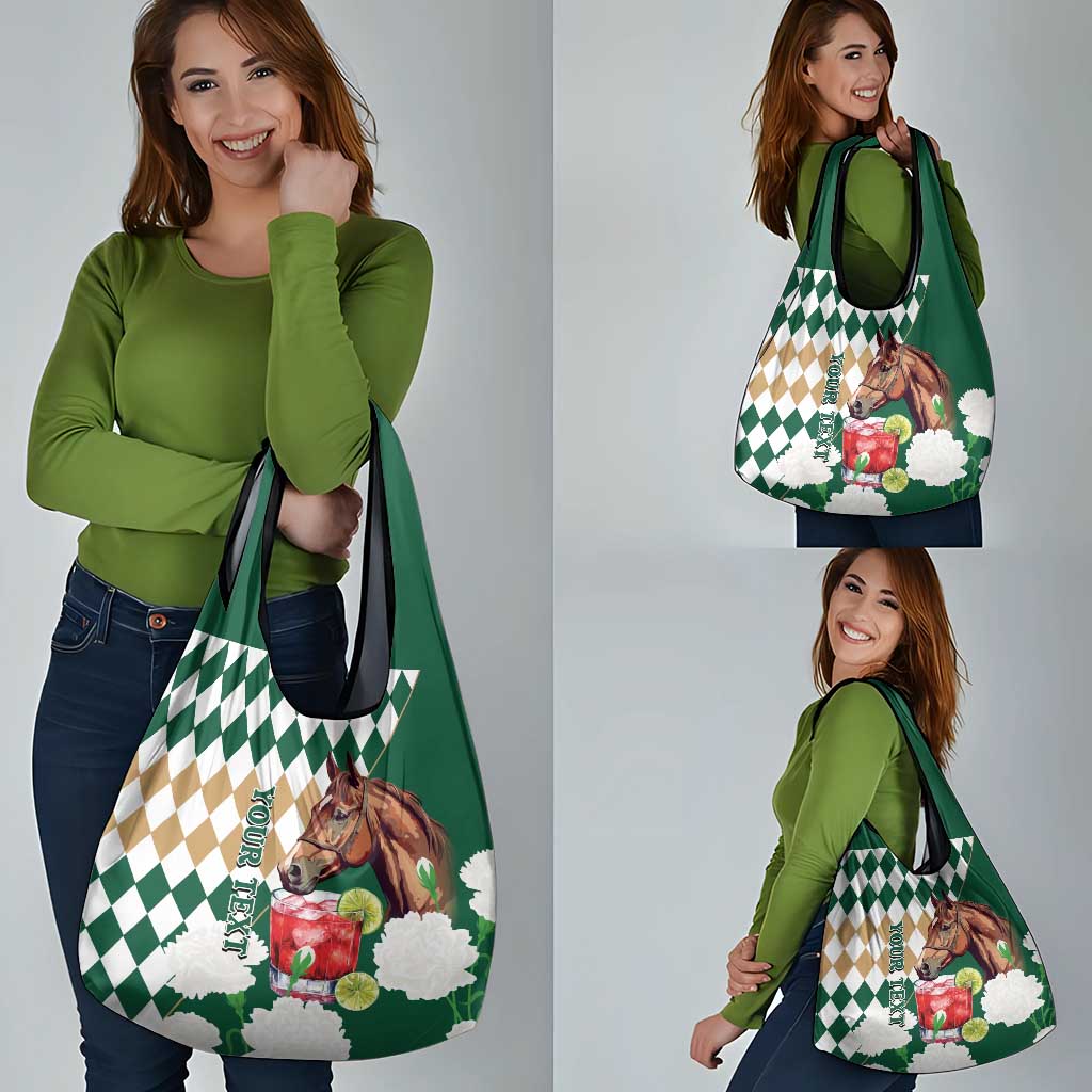 Personalized Belmont Horse Racing Grocery Bag Jewel Cocktail With White Carnations