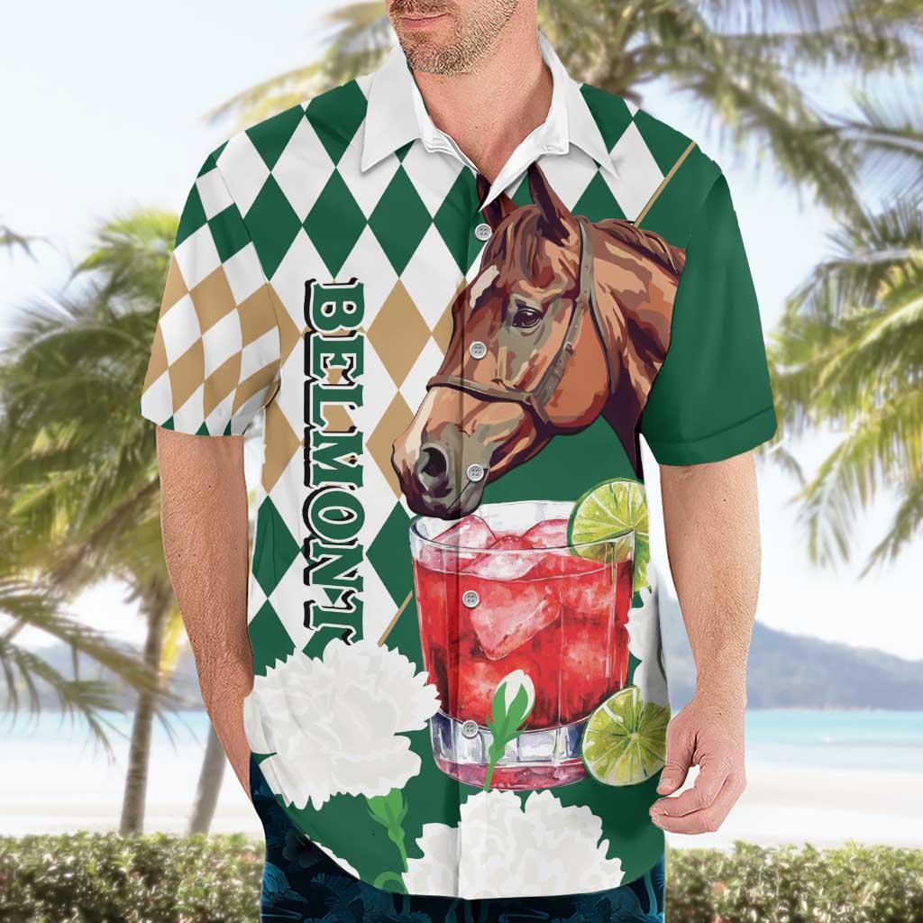 Personalized Belmont Horse Racing Hawaiian Shirt Jewel Cocktail With White Carnations