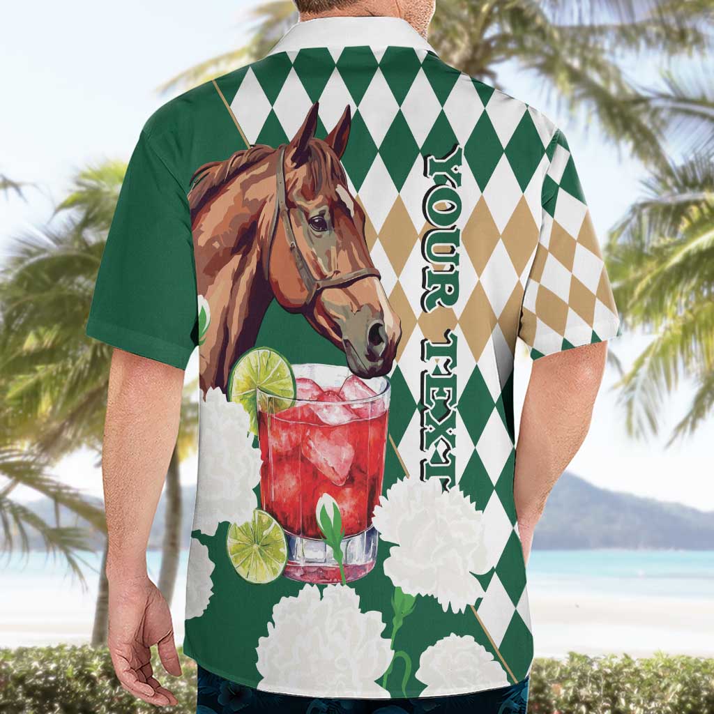 Personalized Belmont Horse Racing Hawaiian Shirt Jewel Cocktail With White Carnations