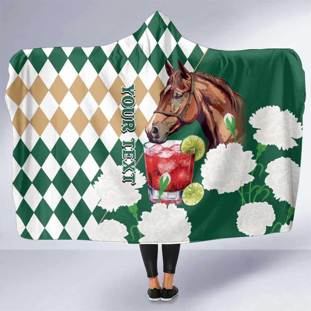 Personalized Belmont Horse Racing Hooded Blanket Jewel Cocktail With White Carnations