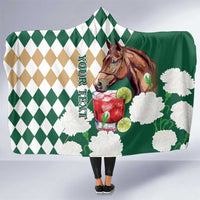 Personalized Belmont Horse Racing Hooded Blanket Jewel Cocktail With White Carnations