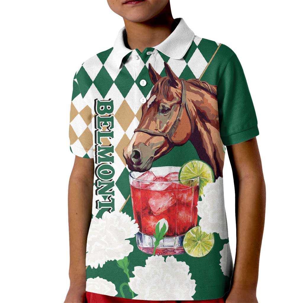 Personalized Belmont Horse Racing Kid Polo Shirt Jewel Cocktail With White Carnations