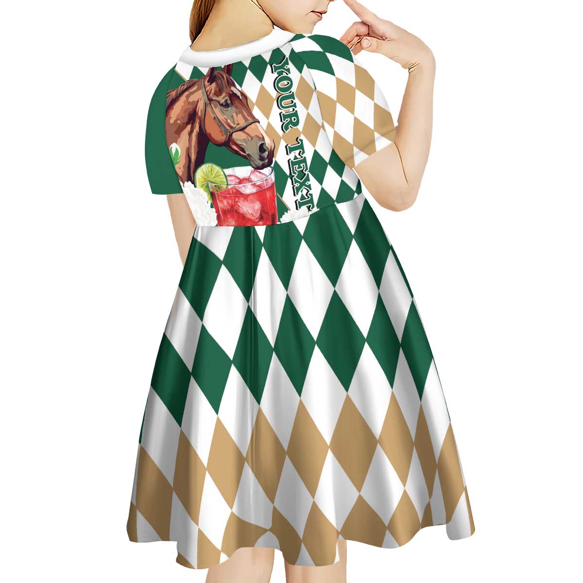 Personalized Belmont Horse Racing Kid Short Sleeve Dress Jewel Cocktail With White Carnations