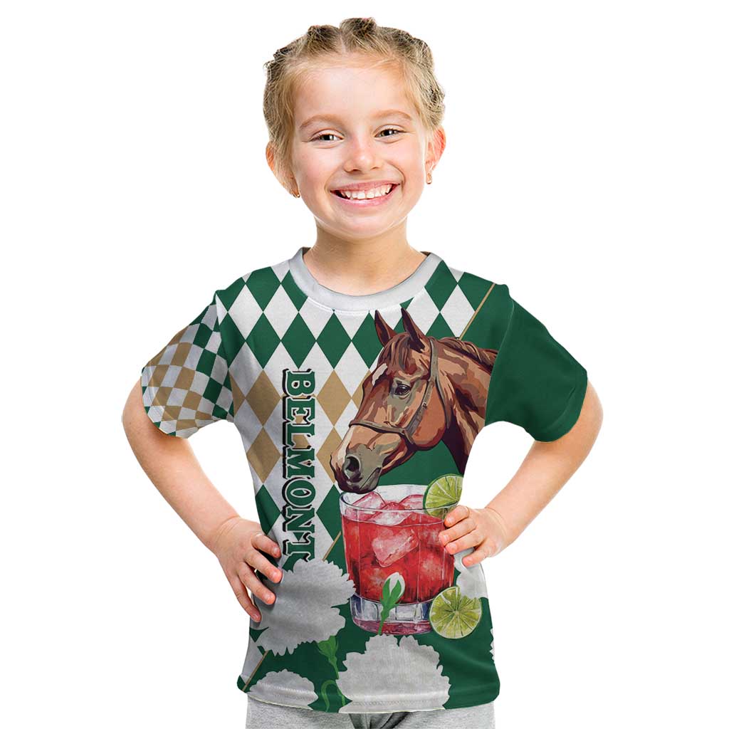 Personalized Belmont Horse Racing Kid T Shirt Jewel Cocktail With White Carnations