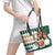 Personalized Belmont Horse Racing Leather Tote Bag Jewel Cocktail With White Carnations