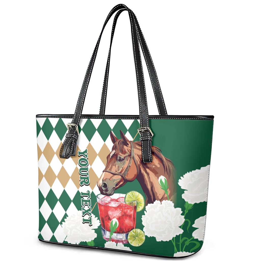 Personalized Belmont Horse Racing Leather Tote Bag Jewel Cocktail With White Carnations