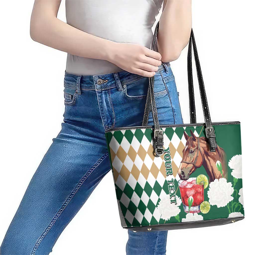 Personalized Belmont Horse Racing Leather Tote Bag Jewel Cocktail With White Carnations