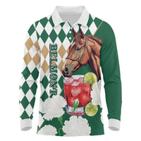 Personalized Belmont Horse Racing Long Sleeve Polo Shirt Jewel Cocktail With White Carnations
