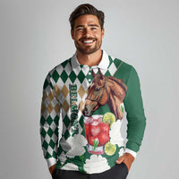 Personalized Belmont Horse Racing Long Sleeve Polo Shirt Jewel Cocktail With White Carnations