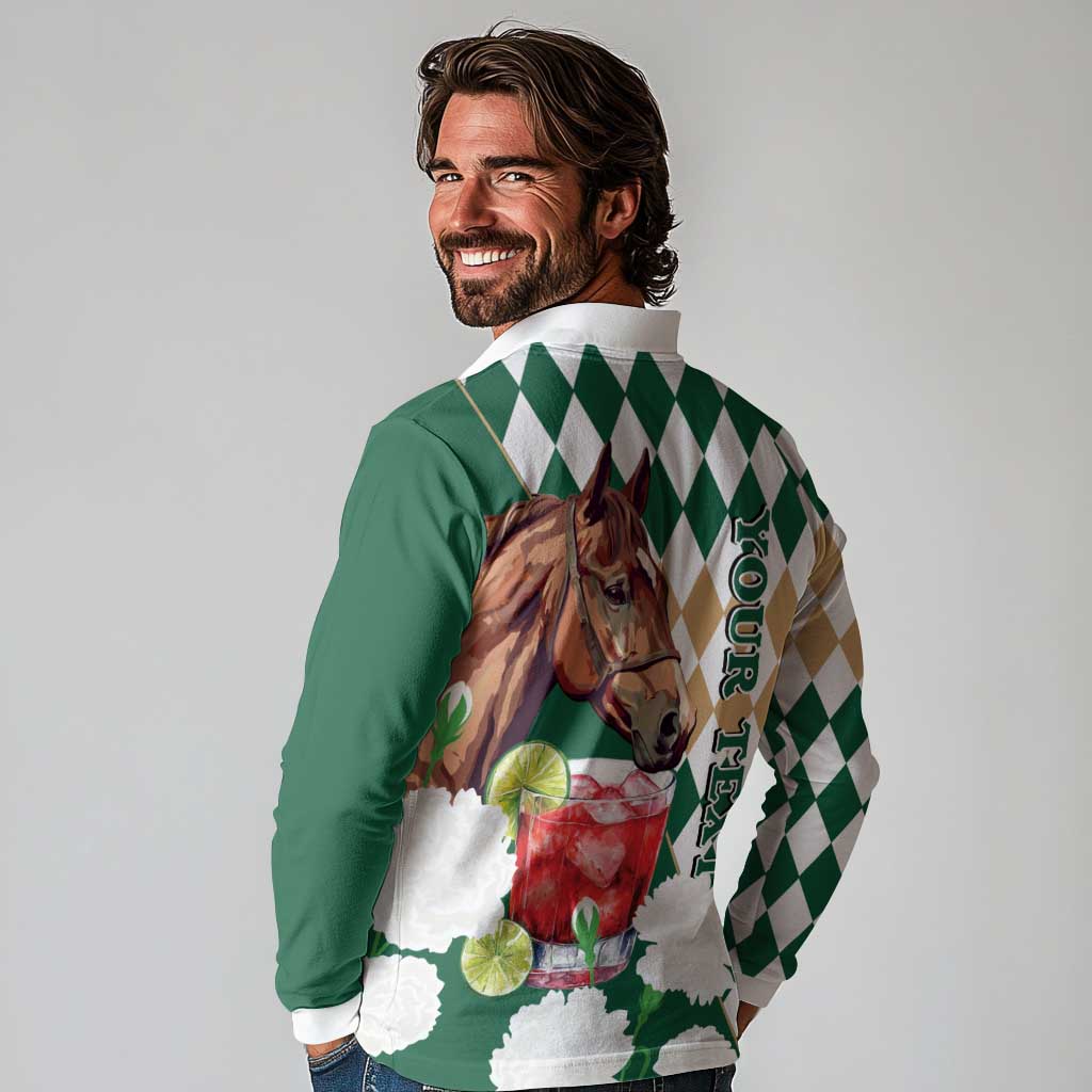 Personalized Belmont Horse Racing Long Sleeve Polo Shirt Jewel Cocktail With White Carnations