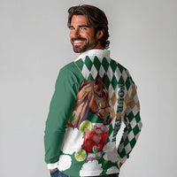 Personalized Belmont Horse Racing Long Sleeve Polo Shirt Jewel Cocktail With White Carnations