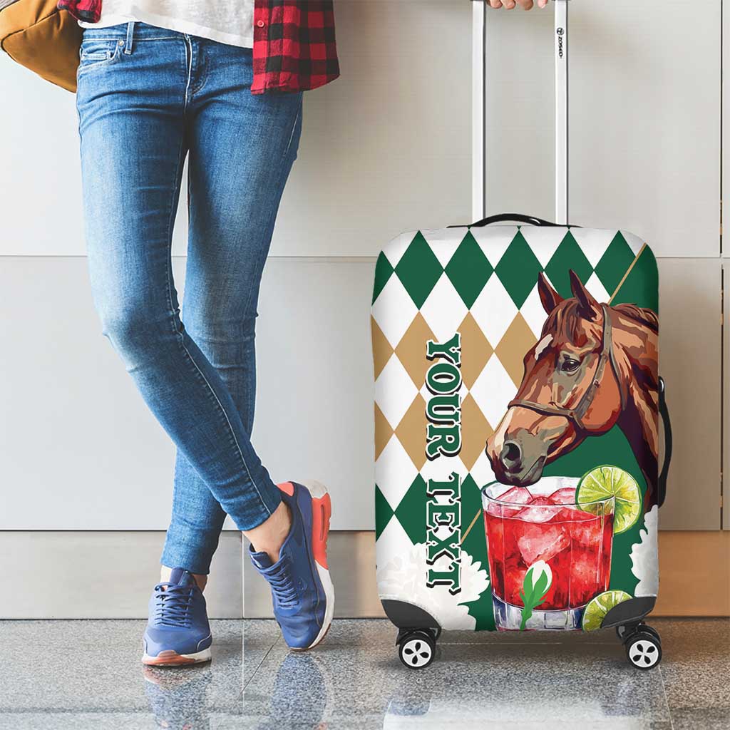 Personalized Belmont Horse Racing Luggage Cover Jewel Cocktail With White Carnations