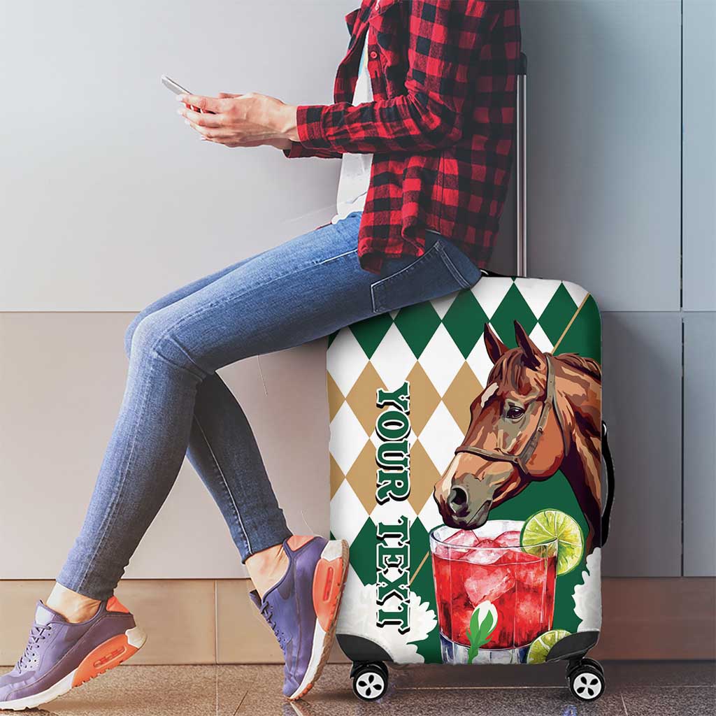 Personalized Belmont Horse Racing Luggage Cover Jewel Cocktail With White Carnations