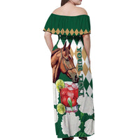 Personalized Belmont Horse Racing Off Shoulder Maxi Dress Jewel Cocktail With White Carnations