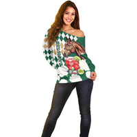 Personalized Belmont Horse Racing Off Shoulder Sweater Jewel Cocktail With White Carnations