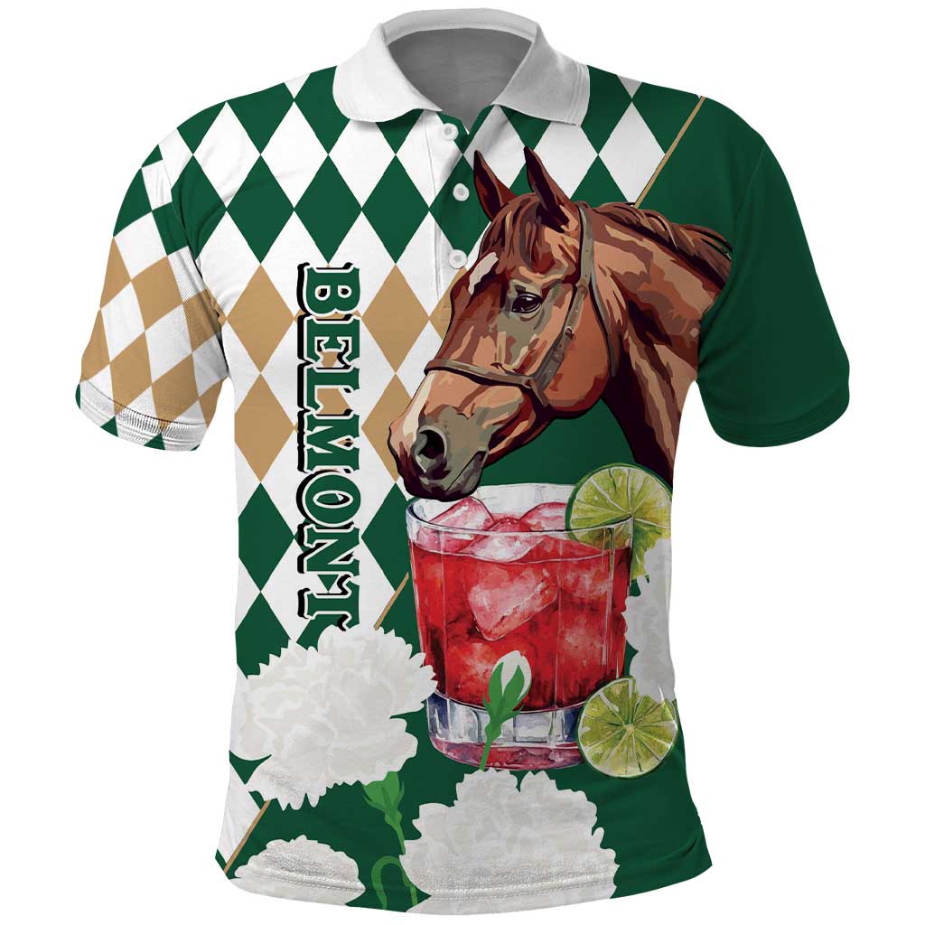 Personalized Belmont Horse Racing Polo Shirt Jewel Cocktail With White Carnations