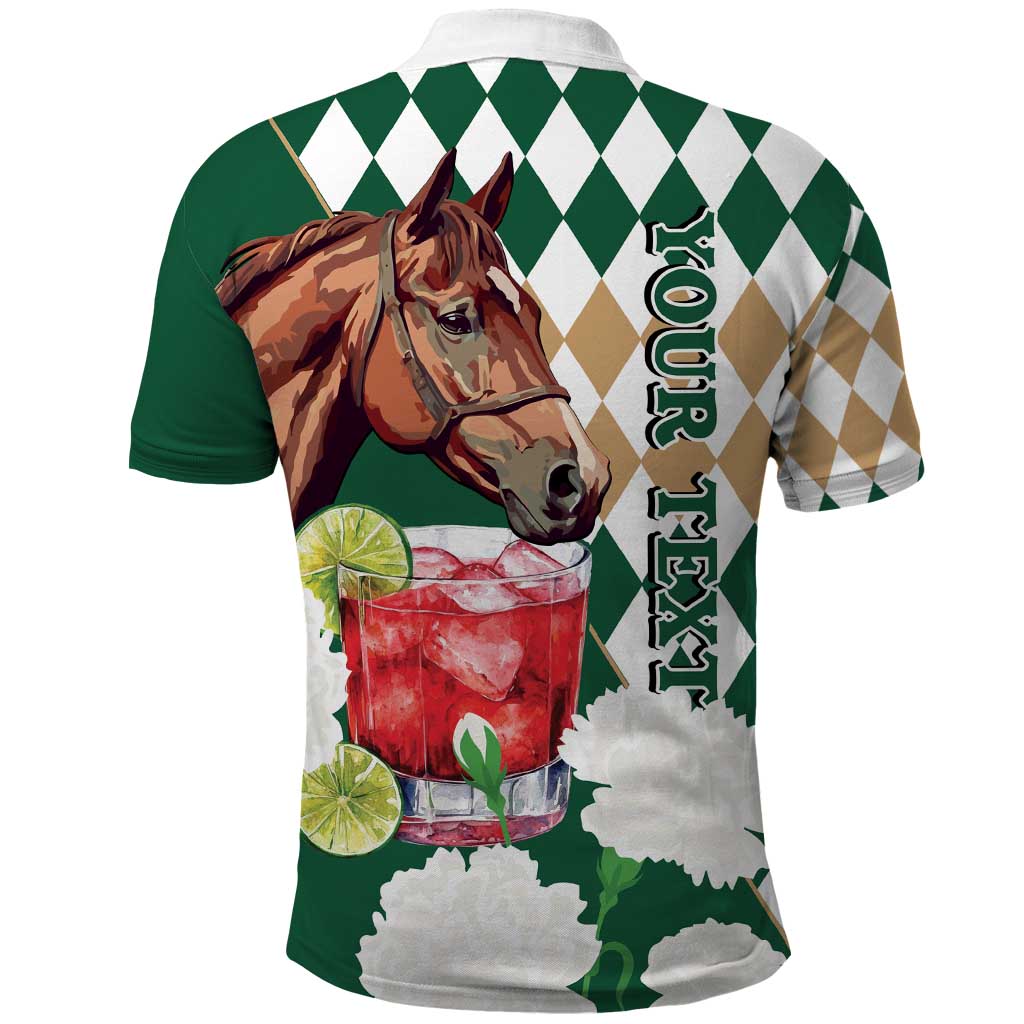 Personalized Belmont Horse Racing Polo Shirt Jewel Cocktail With White Carnations