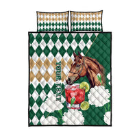 Personalized Belmont Horse Racing Quilt Bed Set Jewel Cocktail With White Carnations