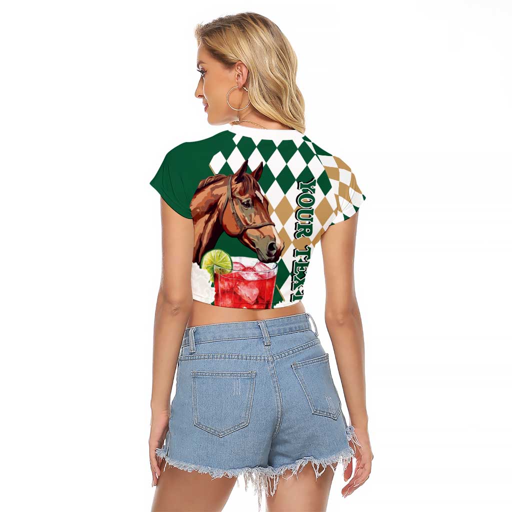 Personalized Belmont Horse Racing Raglan Cropped T Shirt Jewel Cocktail With White Carnations