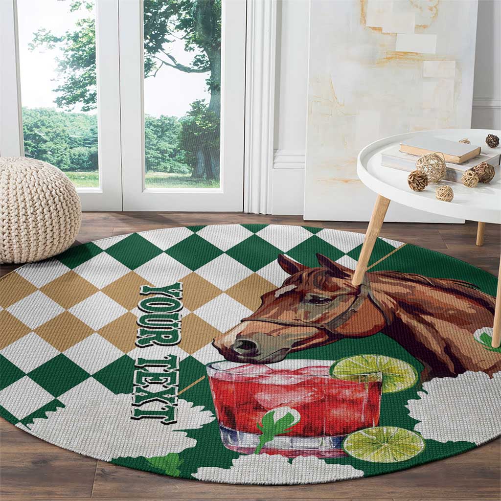 Personalized Belmont Horse Racing Round Carpet Jewel Cocktail With White Carnations