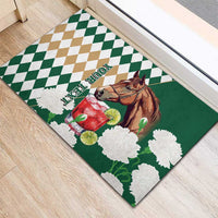 Personalized Belmont Horse Racing Rubber Doormat Jewel Cocktail With White Carnations