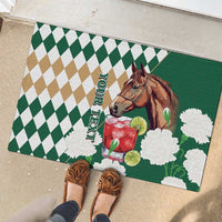 Personalized Belmont Horse Racing Rubber Doormat Jewel Cocktail With White Carnations