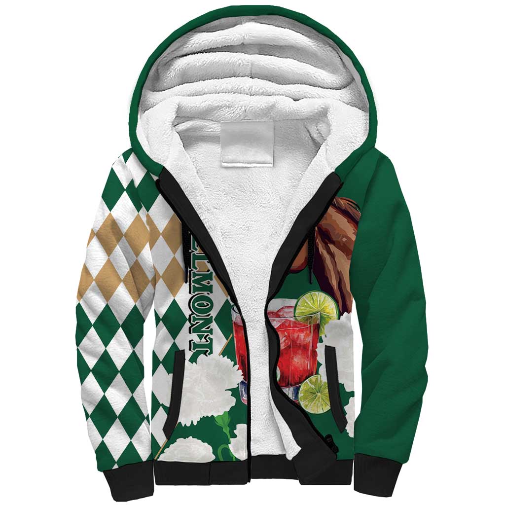 Personalized Belmont Horse Racing Sherpa Hoodie Jewel Cocktail With White Carnations